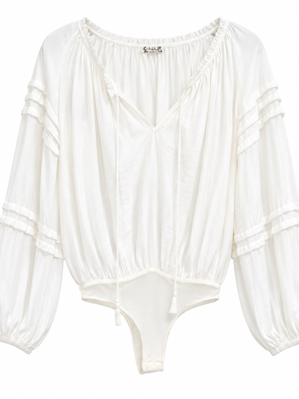 Free People Intimately Ivory White Matte All Tucks Satin Bodysuit Womens